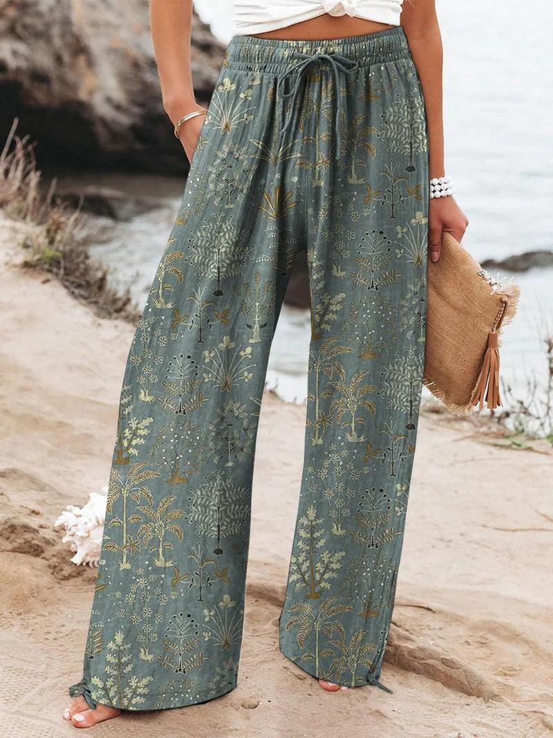 Woodland Vegetation Pattern Printed Women's Casual Pants