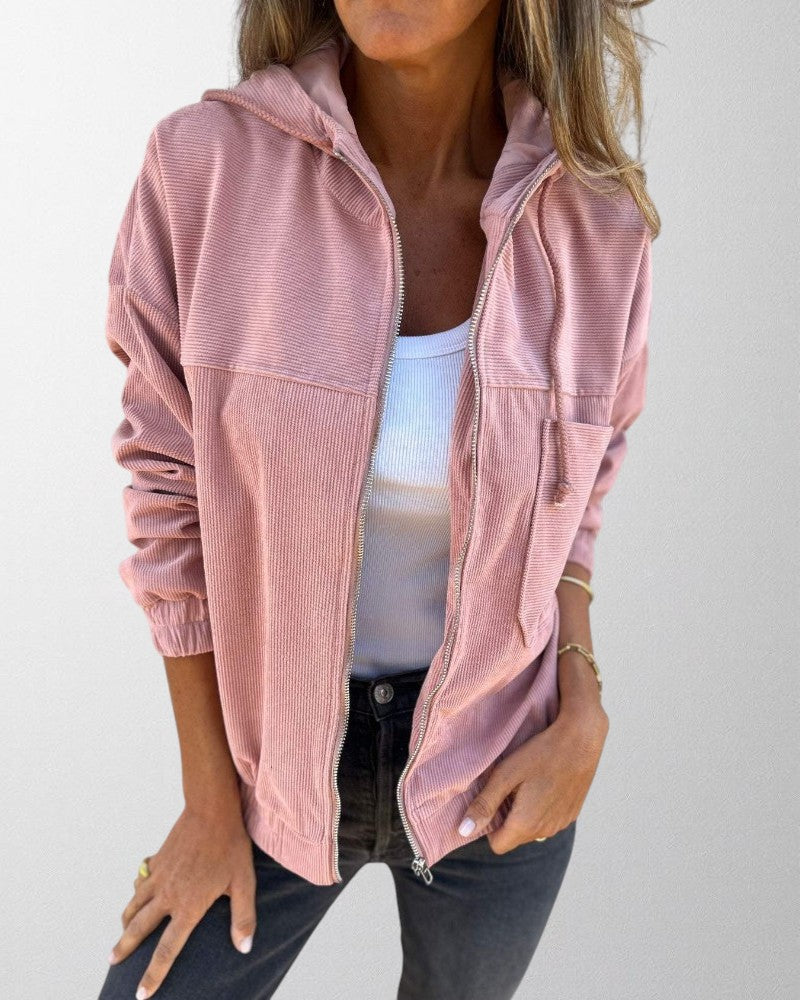 Olivia - Corduroy Hooded Jacket with Zip Fastening