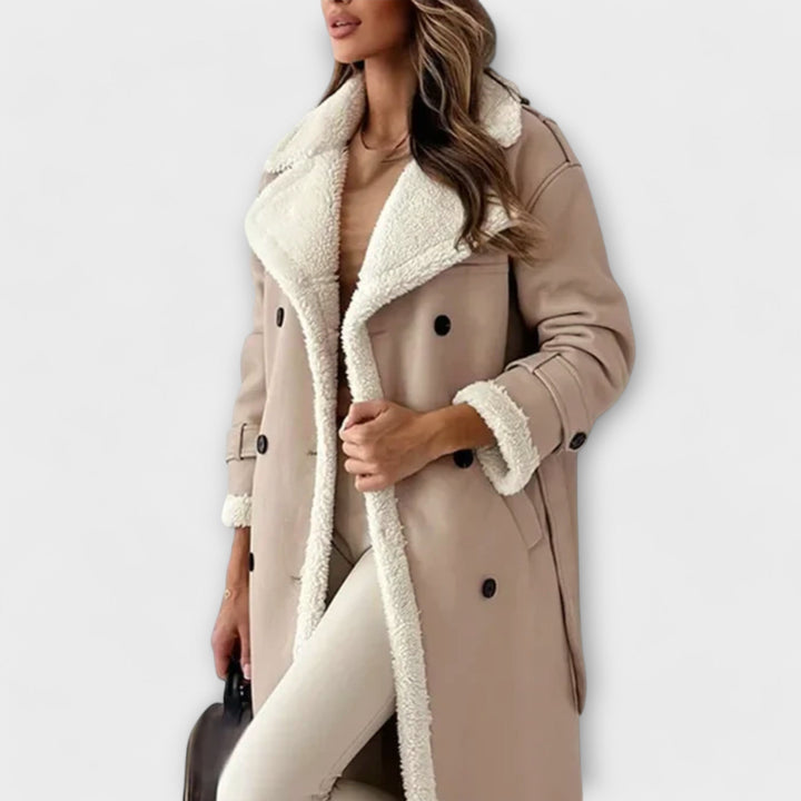 Maria – Long Classic Coat with Fleece Lining and Teddy Collar