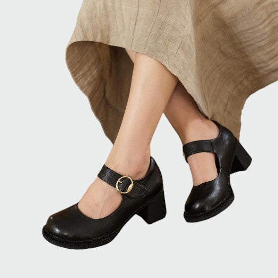 Olivia - Chunky-Heel Buckle Mary Jane Shoes